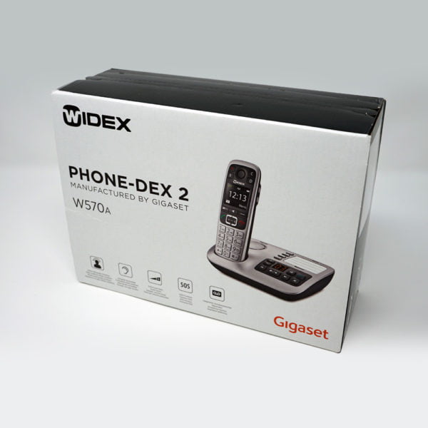 Image of widex phone dex 2 packaging box on white background