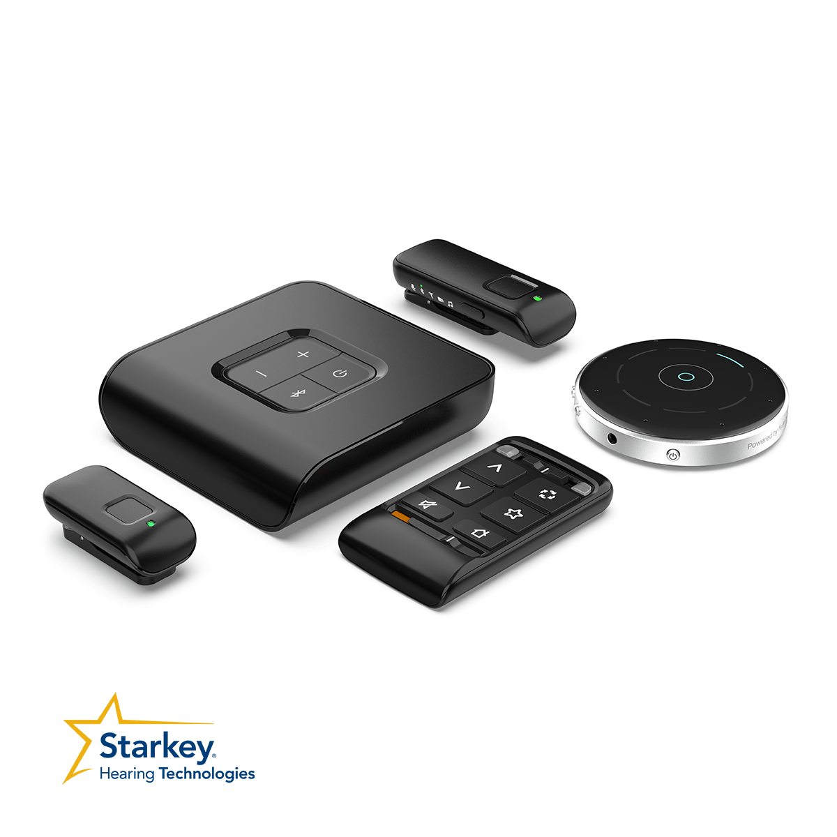 Image of multiple starkey products on white background with logo