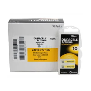 Duracell EasyTab/Activair Type 10 Hearing Aid Batteries Zinc Air Box of 10