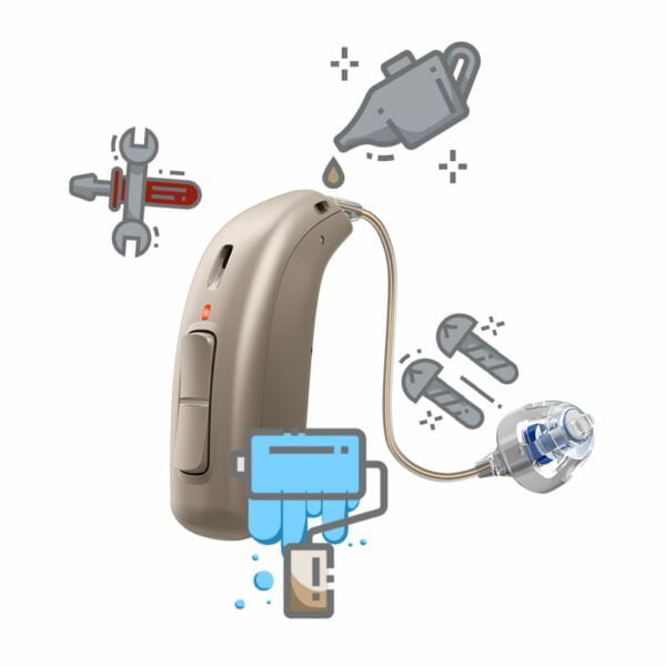 Troubleshooting hearing aids concept image