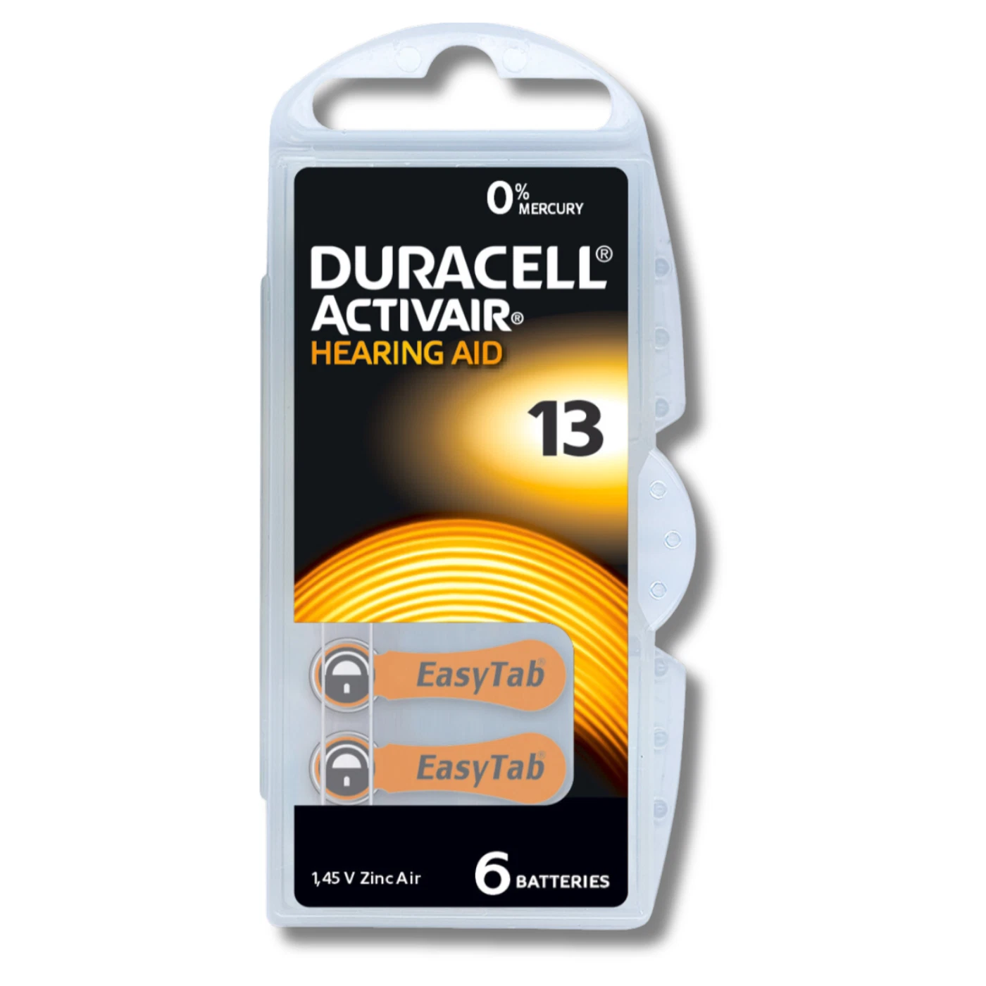 Duracell EasyTab/Activair Type 13 Hearing Aid Batteries Zinc Air (pack of 6)