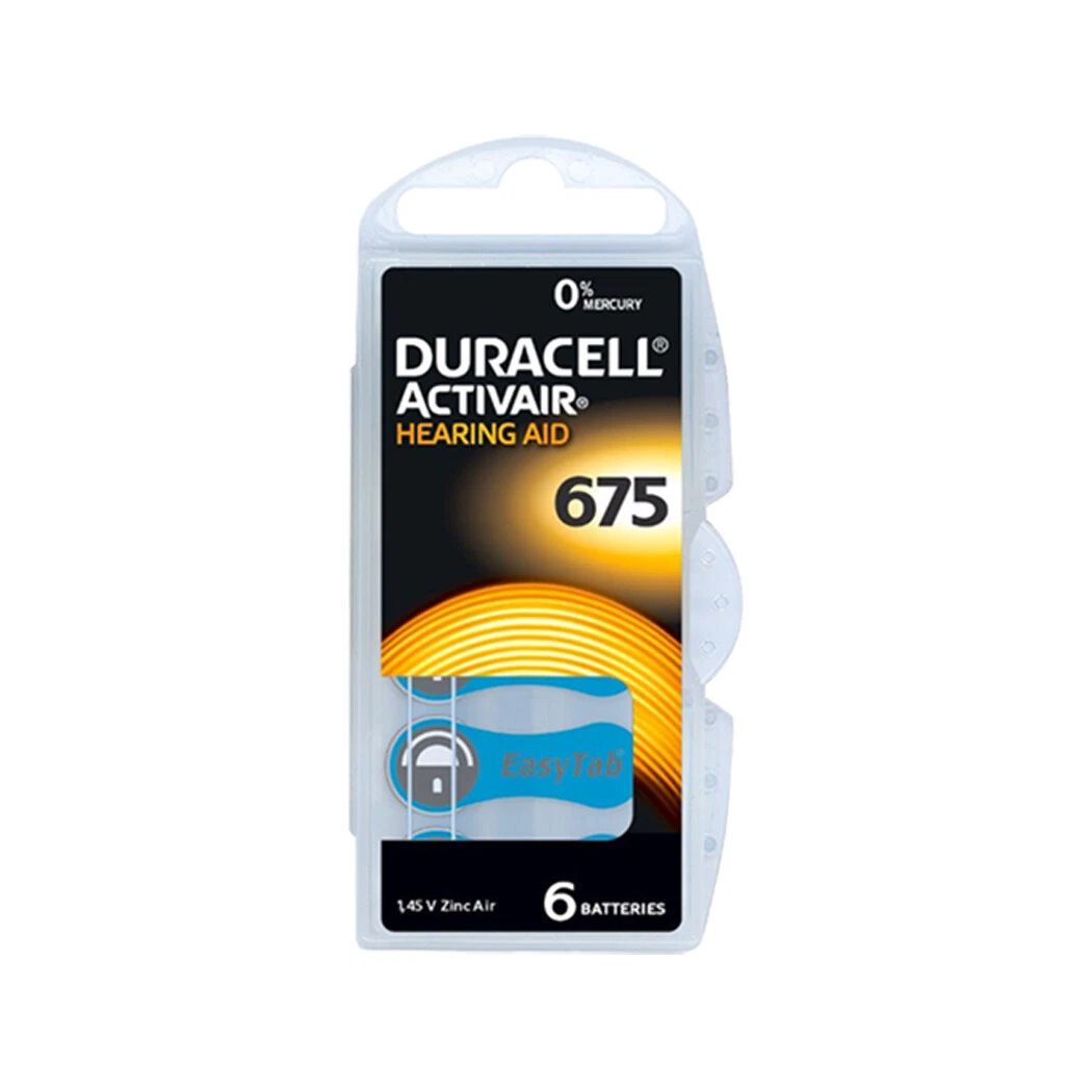 Duracell EasyTab/Activair Type 675 Hearing Aid Batteries Zinc Air (pack of 6)